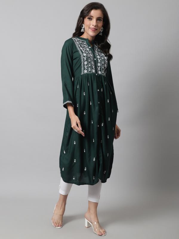 VredeVogel 9351 Heavy Rayon A line Embroidery Kurti Collection